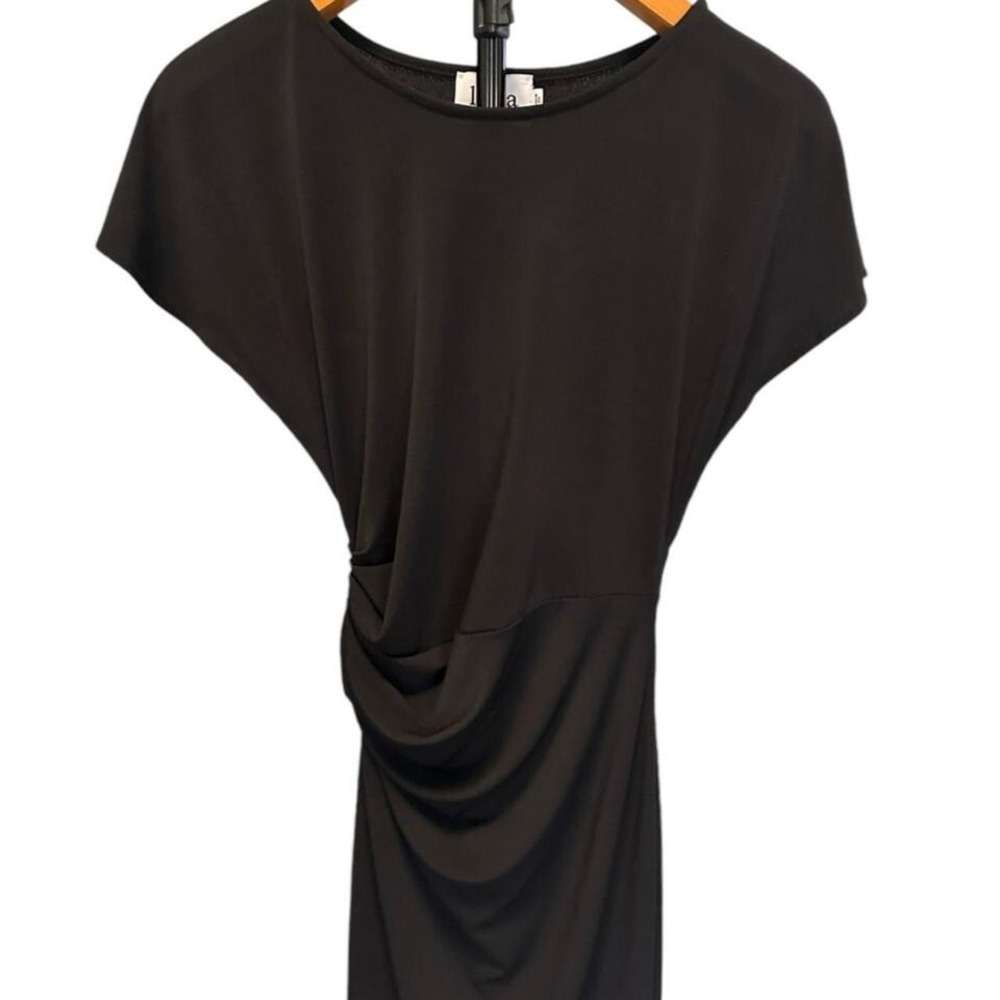 Leota Dress Womens Small Black Draped Side Gathered Stretch Jersey Sheath USA
